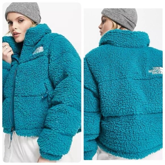 The North Face Nuptse Sherpa High Pile Down Jacket Harbor Blue Womens XXL - Picture 1 of 15